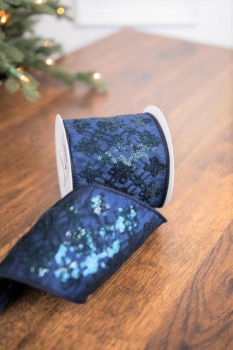 Ribbon | 4" X 5 Yard Sequin Snowflake Dupioni Ribbon Ribbon Ribbon