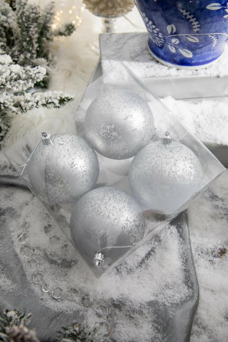 Ornaments | 3.5" Matte Silver Mercury Ball Ornaments – Set Of 4 Ornaments Ornaments