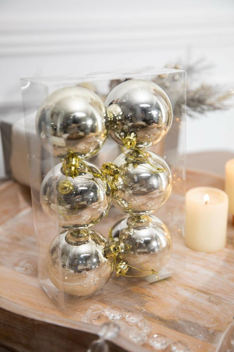 Ornaments | 3" Champagne & Gold Shiny Ball Ornaments – Set Of 6 Ornaments Ornaments