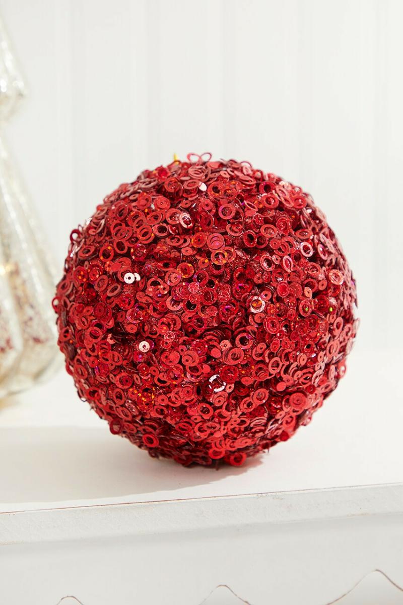 Ornaments | 4.5" Red Glamour Sequin Ball Ornament Ornaments Ornaments