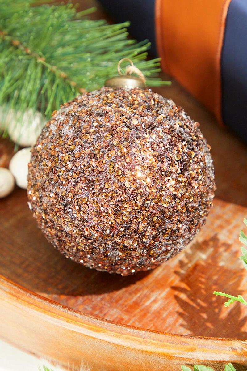 Ornaments | 4" Chocolate Glitter Sequin Ball Ornament Ornaments Ornaments