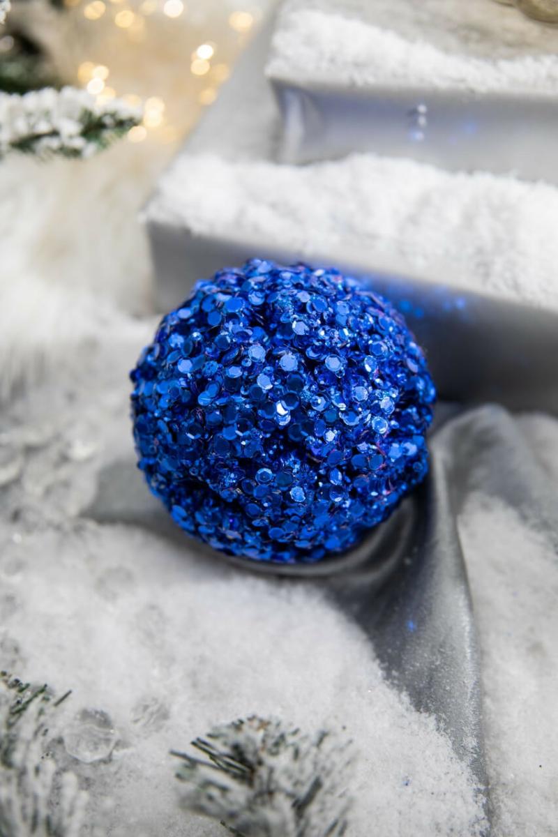 Ornaments | 4" Midnight Blue Sequins & Jewels Ball Ornament Ornaments Ornaments