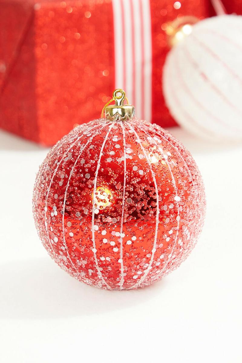 Ornaments | 4" Red Glitter Drip Ball Ornament Ornaments Ornaments