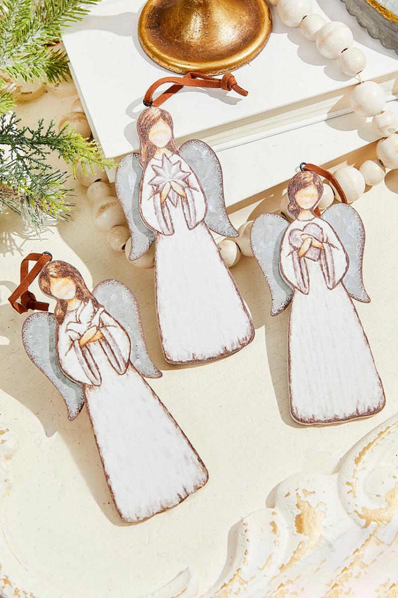 Ornaments | 6.5" Tin Wood Angel Ornament Ornaments Ornaments