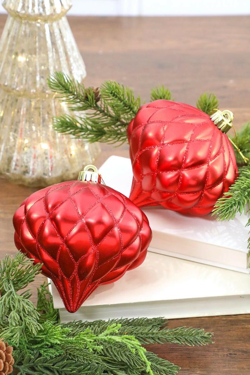 Ornaments | 6" Red Matte Diamond – Onion Finial – Set Of 2 Ornaments Ornaments