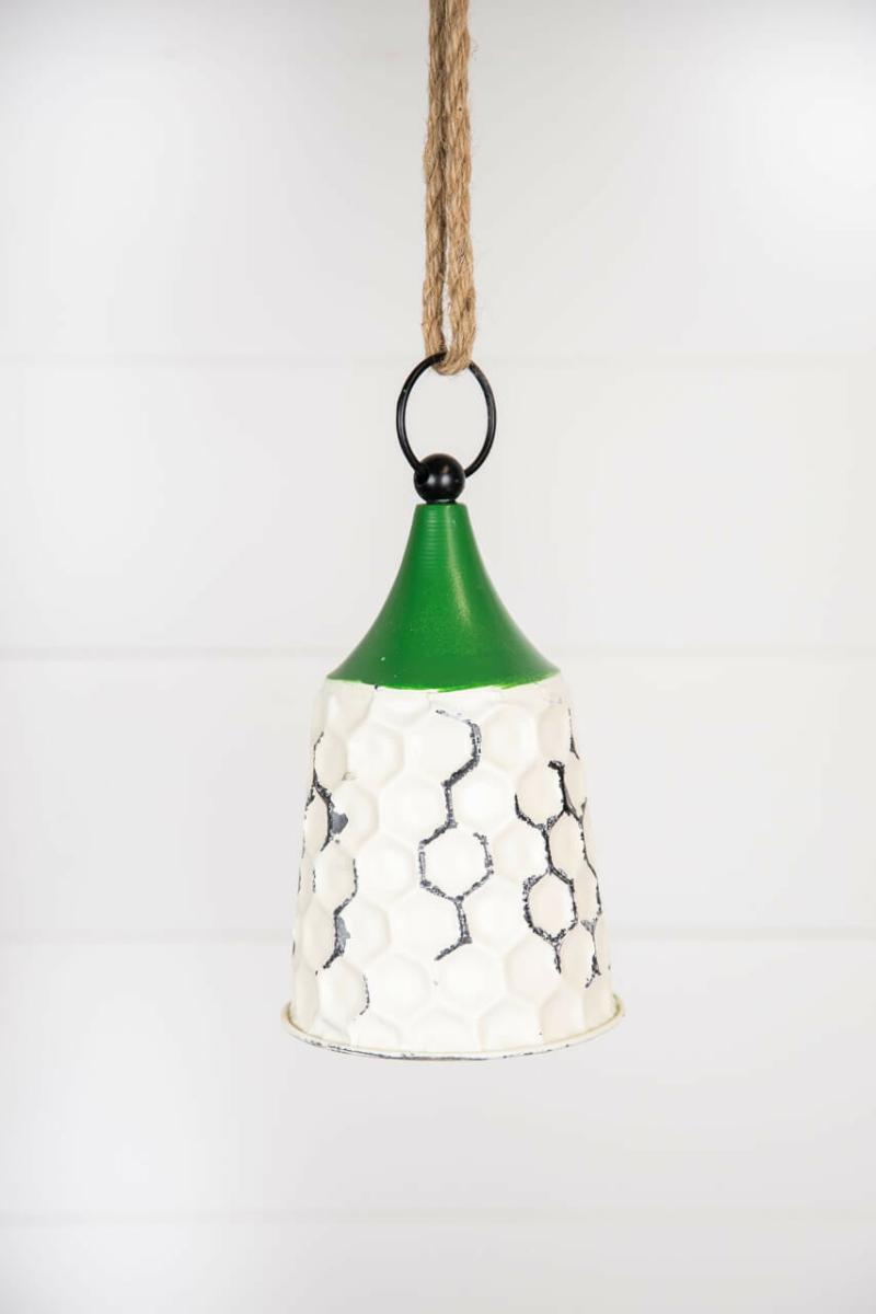 Ornaments | 9" White/Green Metal Bell Ornament Ornaments Ornaments