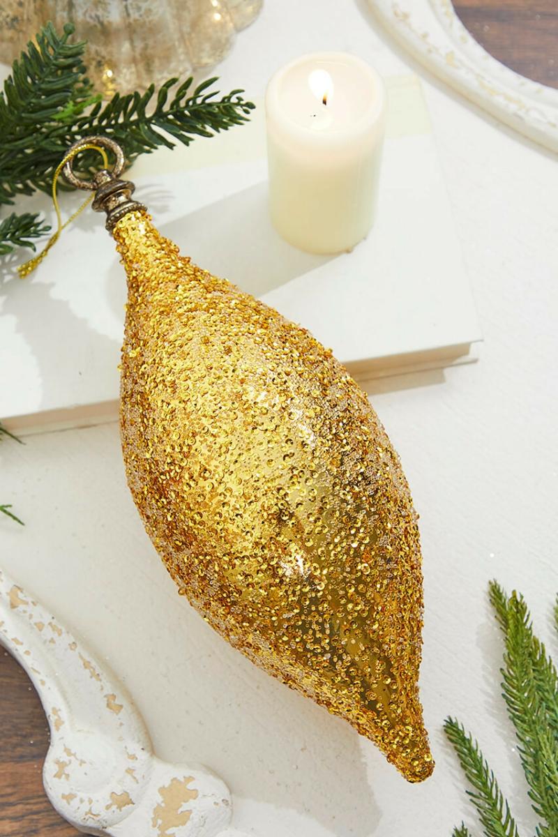 Ornaments | 12" Gold Beaded Finial Ornament Ornaments Ornaments