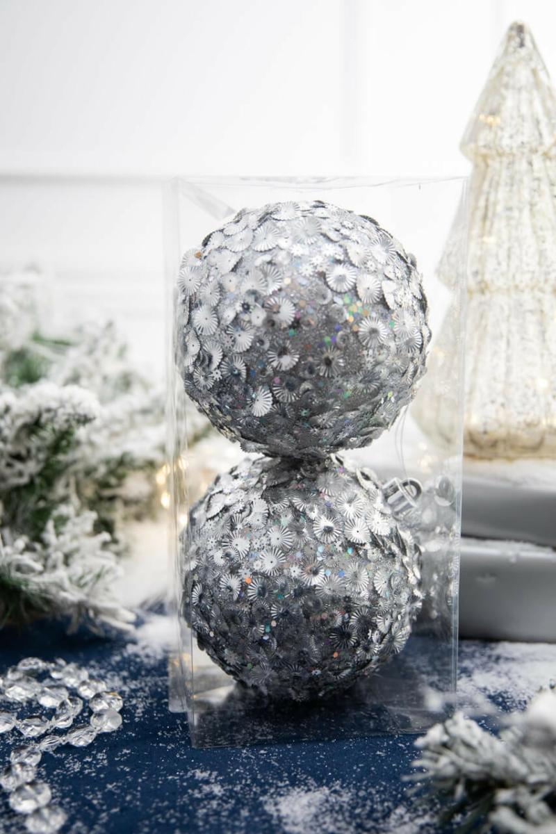 Ornaments | 6" Silver Glamour Sequin Ball Ornaments – Set Of 2 Ornaments Ornaments